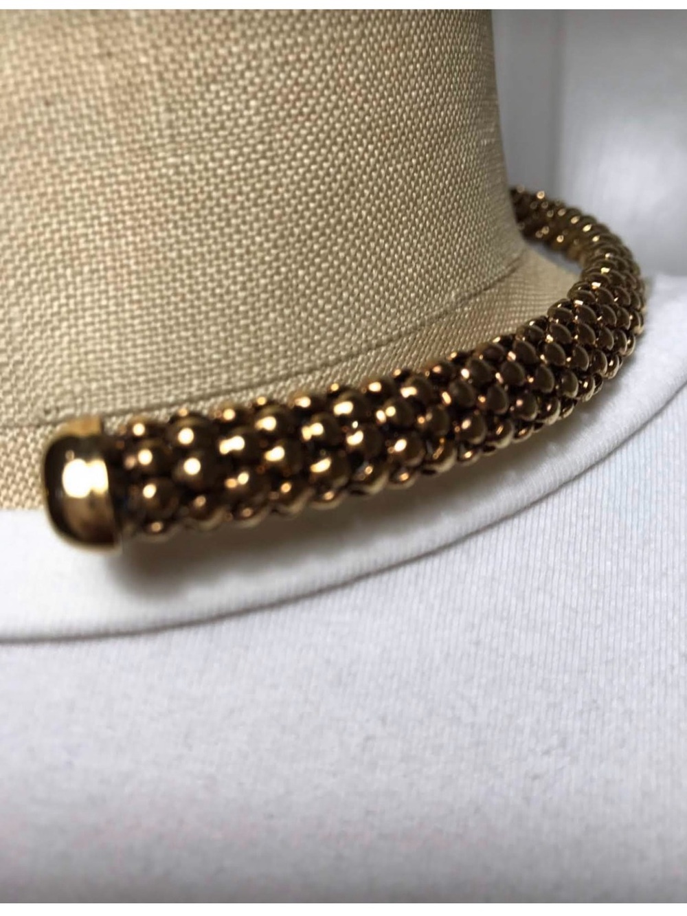 Braided gold colored choker necklace, one size pliable opening